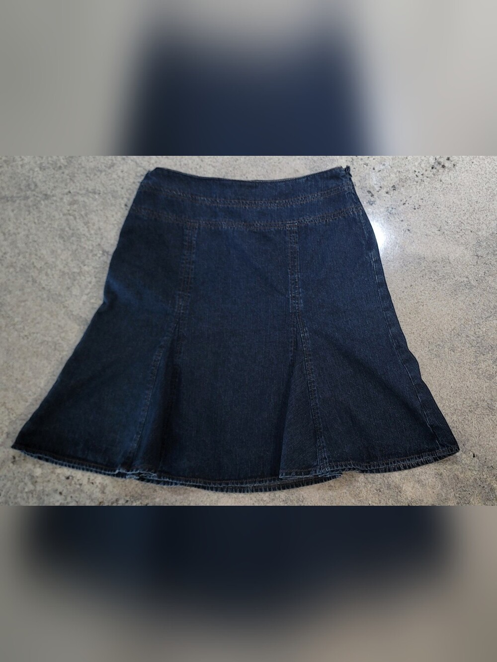 Vintage Chaps Flared Denim Dark Blue Jean Skirt Women Size 6 Petite 100% Cotton